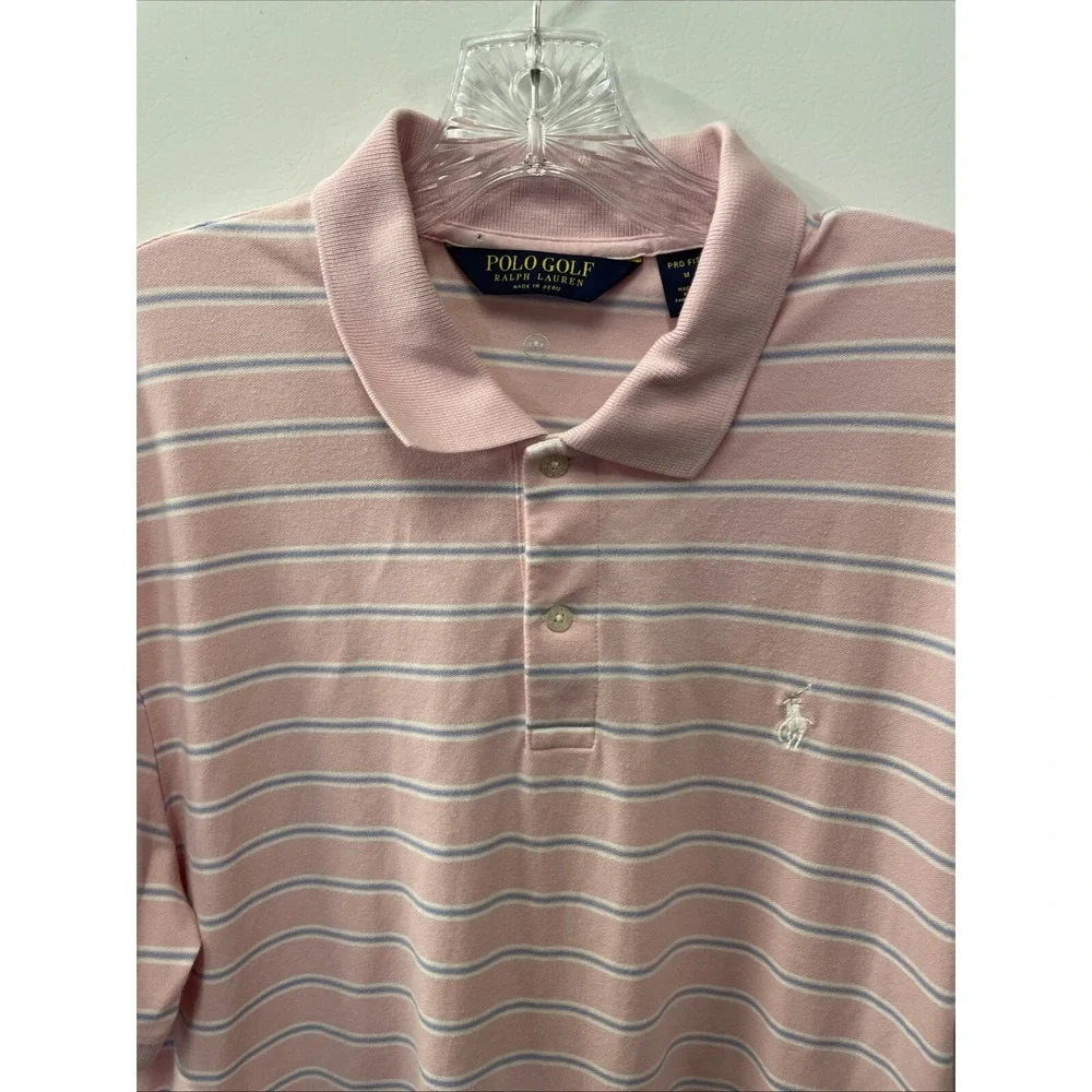 Polo Golf Ralph Lauren Pro Fit‎ Men's Medium Pink Striped Polo Shirt Ko Olina HI